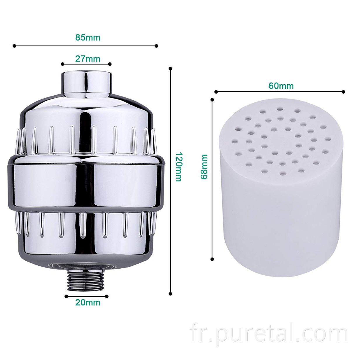 Filtre d'eau de douche à 15 étapes avec du carbone KDF pour l'eau dure